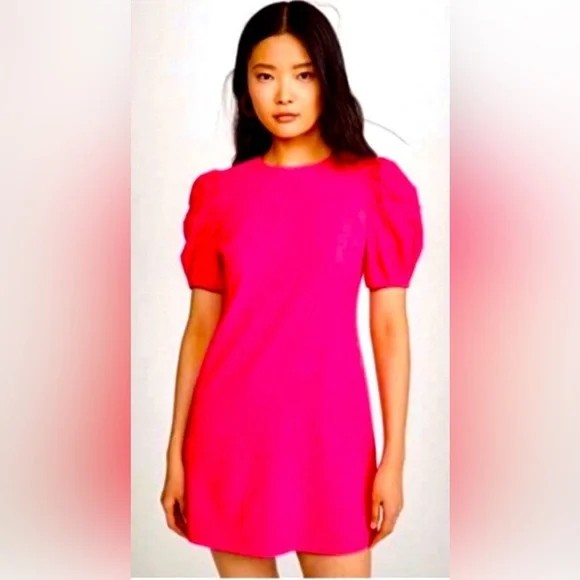 Alice + Olivia | Dresses | Alice Olivia Nwt Hot Pink Shift Dress With Puff  Sleeves And Exposed Zipper | Poshmark